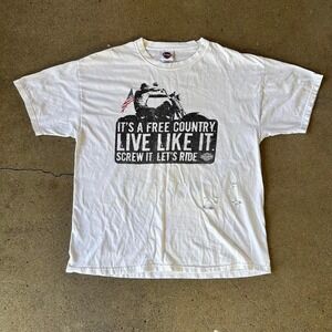 Vintage Harley Davidson "screw it let's ride" distressed graphic white tshirt